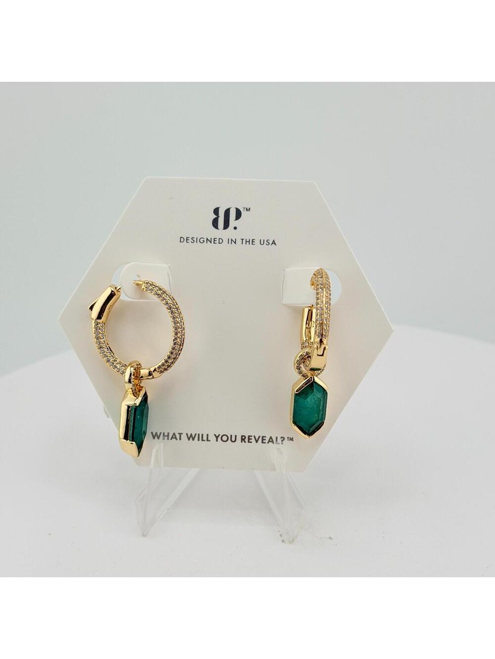 Bomb Party May Earrings "Lush Garden Glam" Lab Created Emerald on Yellow Gold